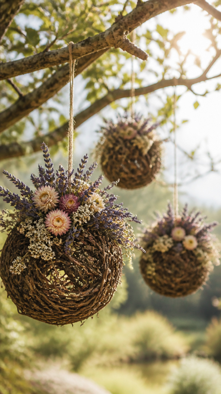 Hanging Grapevine Balls with Dried Flowers