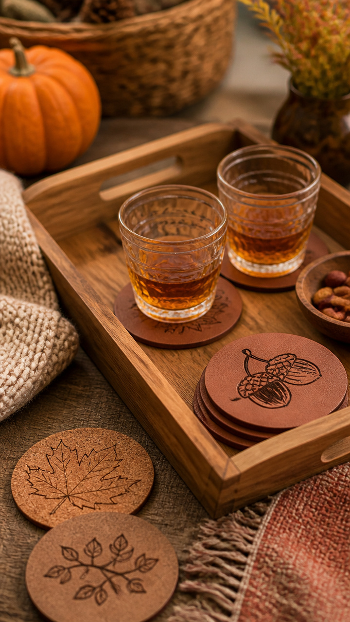 Harvest-Themed Coasters and Drink Trays