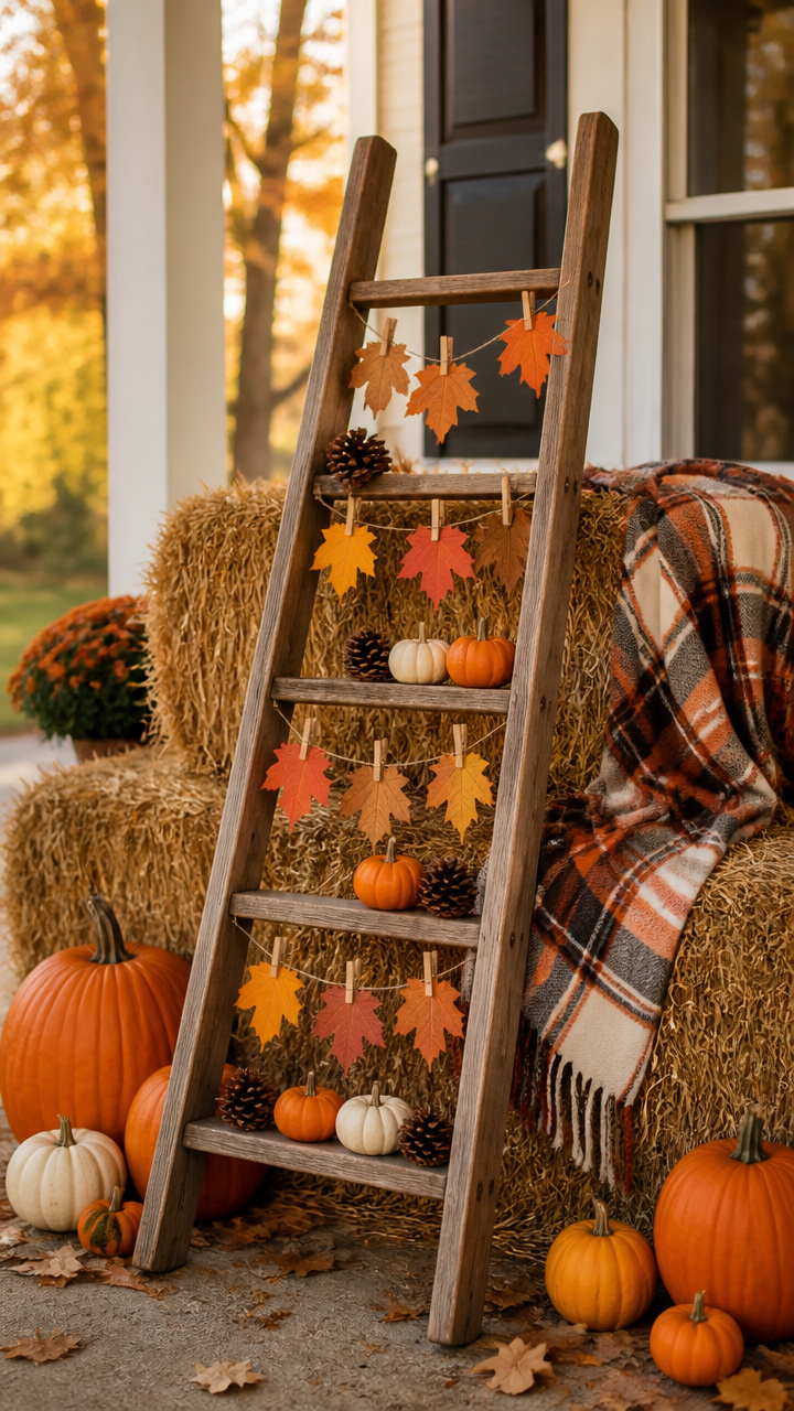 Hay Bale Base with a Rustic Ladder Display