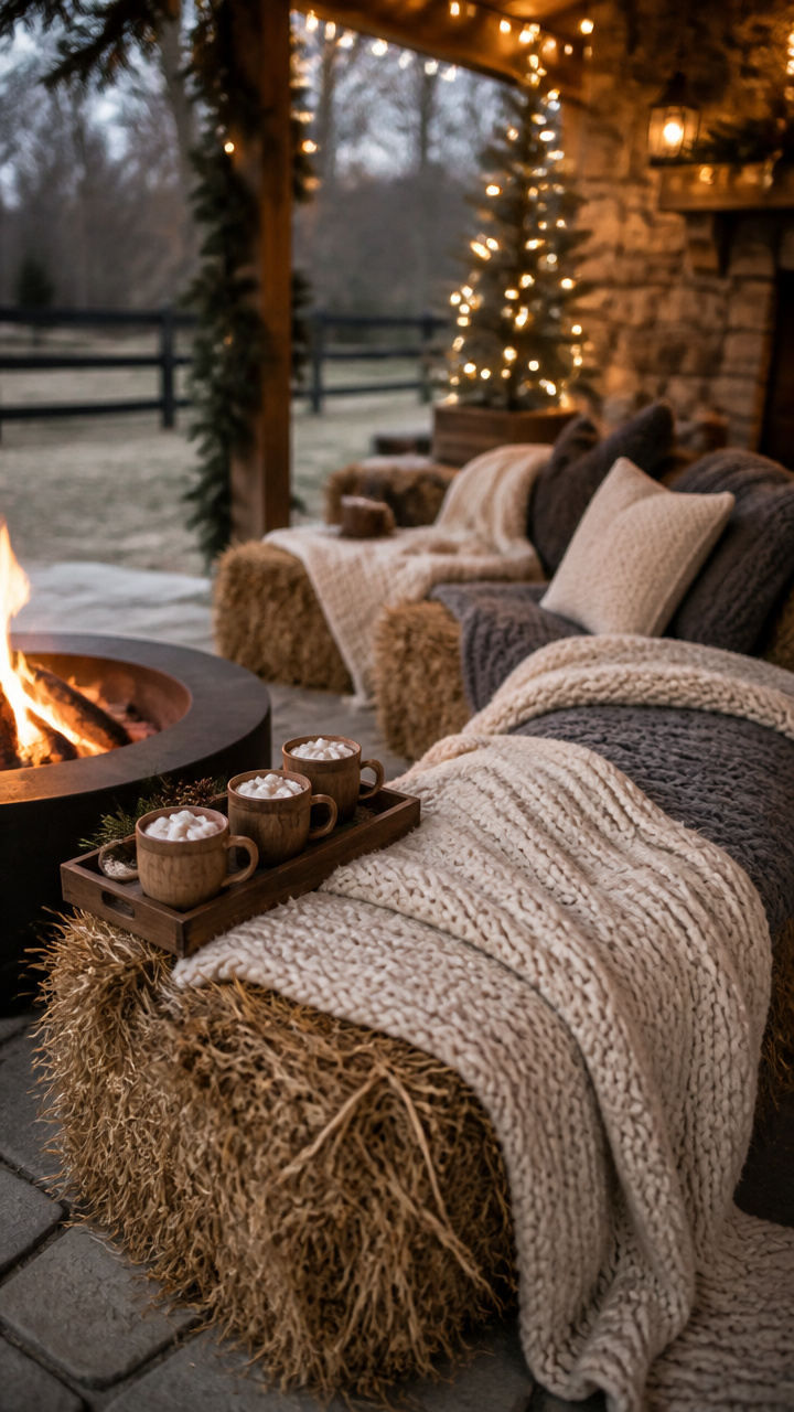 Hay Bale Seating with Throws