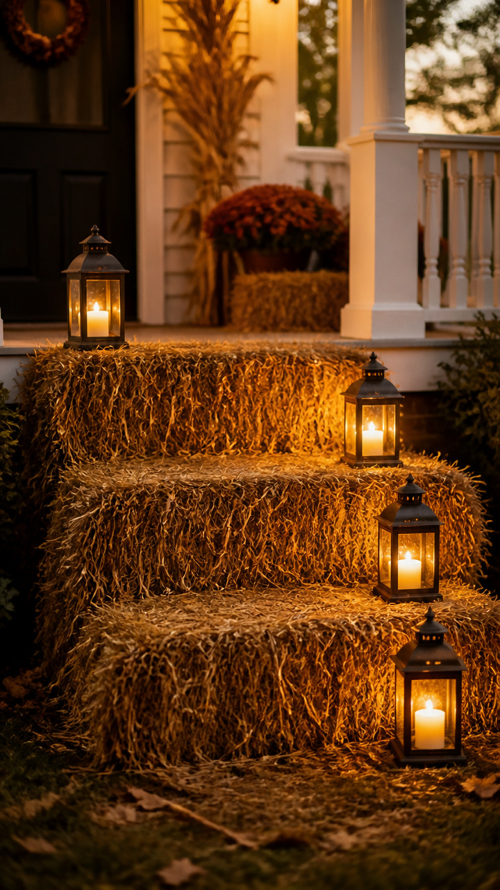 Hay Bale Steps with Lantern Accents