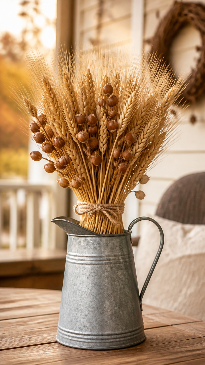 Hazelnut and Wheat Stem Bundle in a Milk Jug