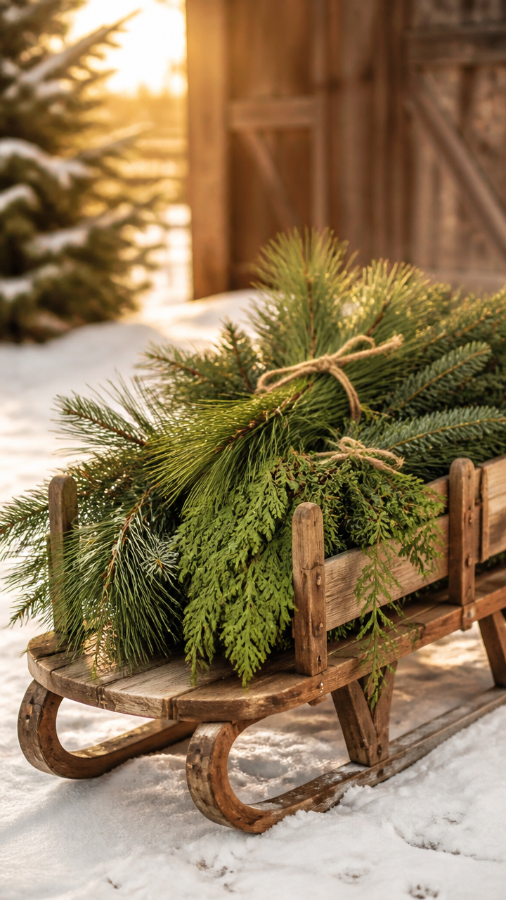 Horse Sled with Evergreen Bundles