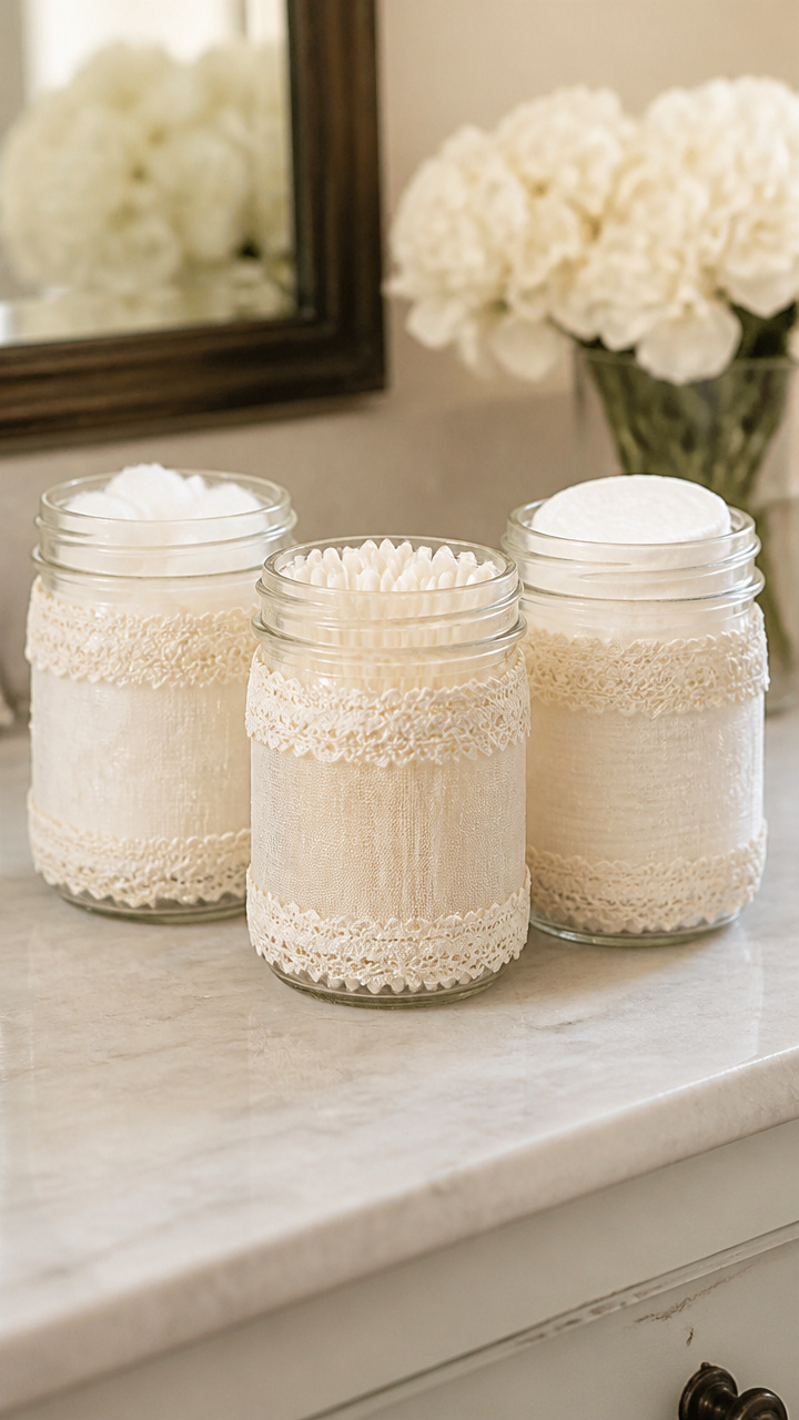 Lace-Embellished Vanity Jars
