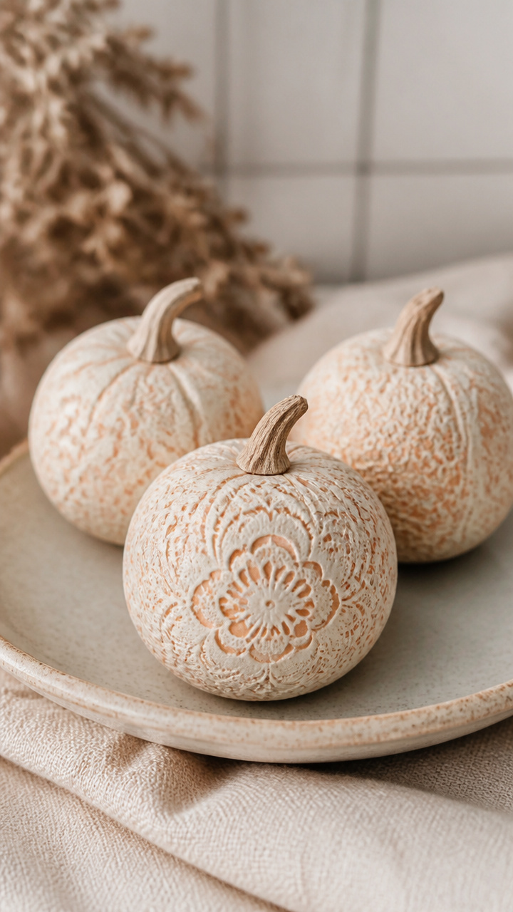 Lace-Pressed Clay Pumpkins