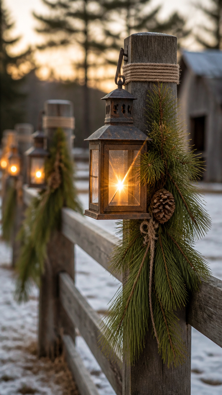 Lantern Posts with Pine Sprays