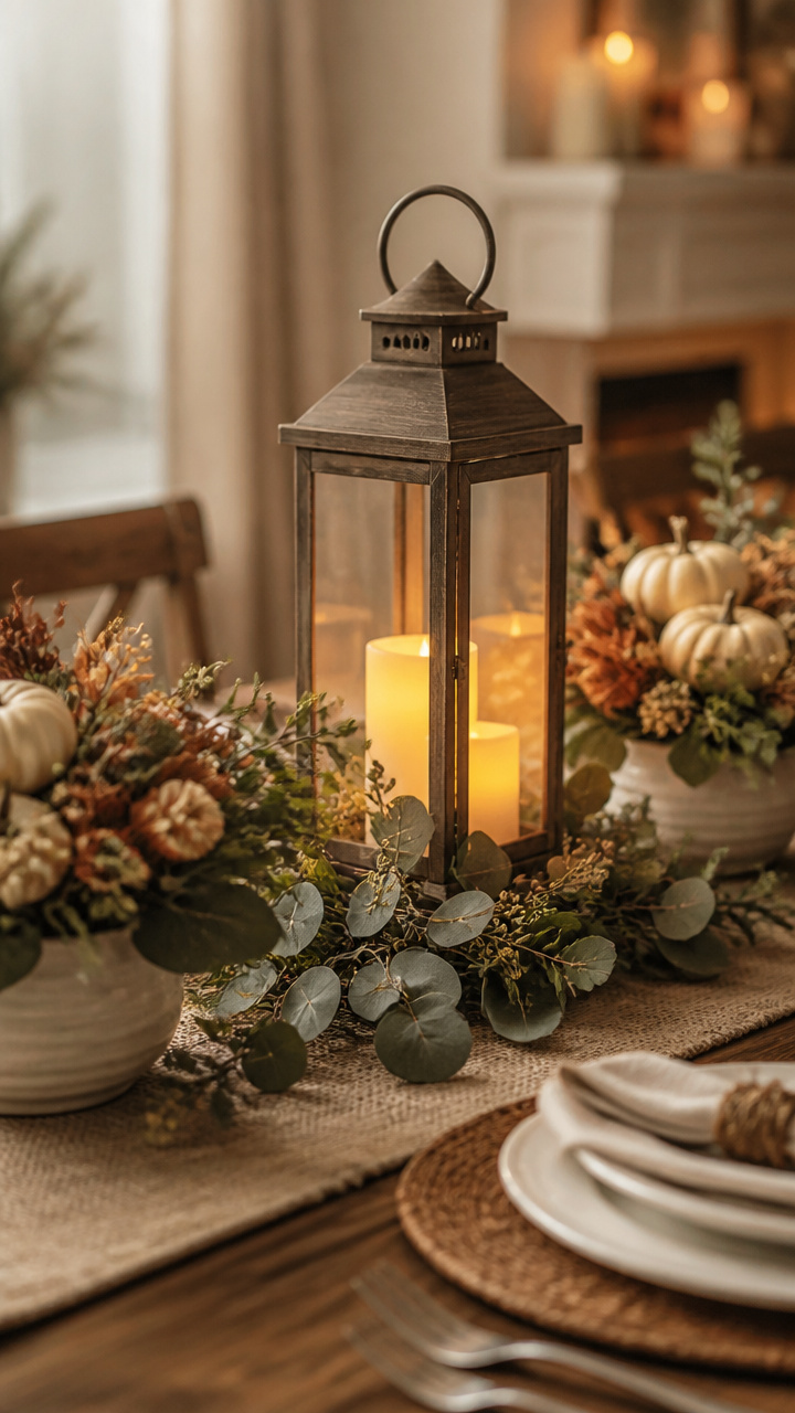 Lanterns with LED Candles and Greenery