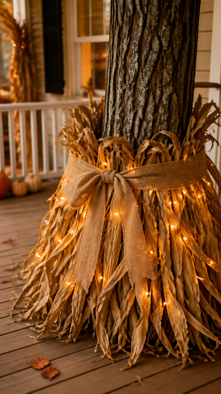 Layered Corn Stalk Skirt Around a Tree