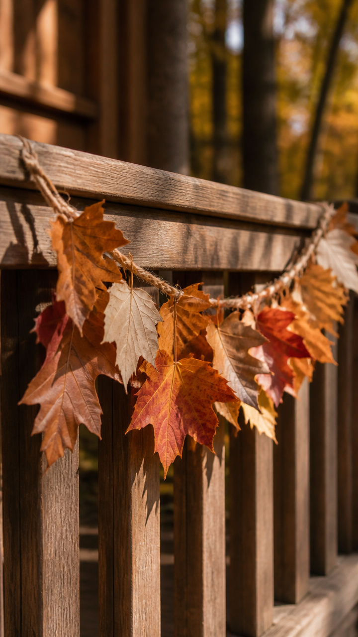 Leaf Garland Draped Over Railings or Benches