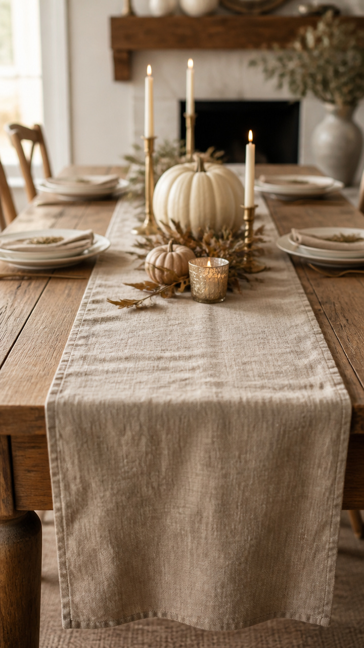 Linen Table Runner in Warm Taupe