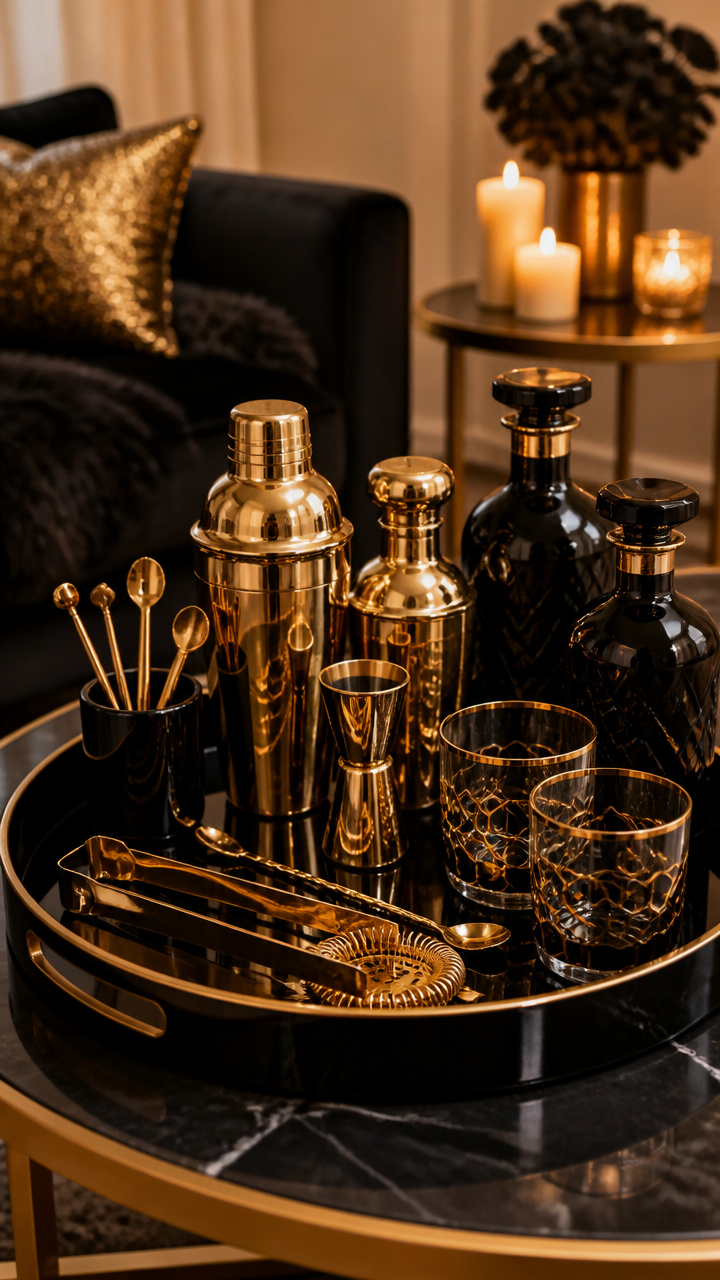 Luxe Cocktail Tray with Gold Bar Tools