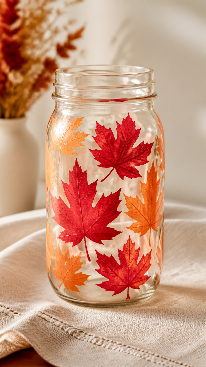 Maple Leaf Painted Jar