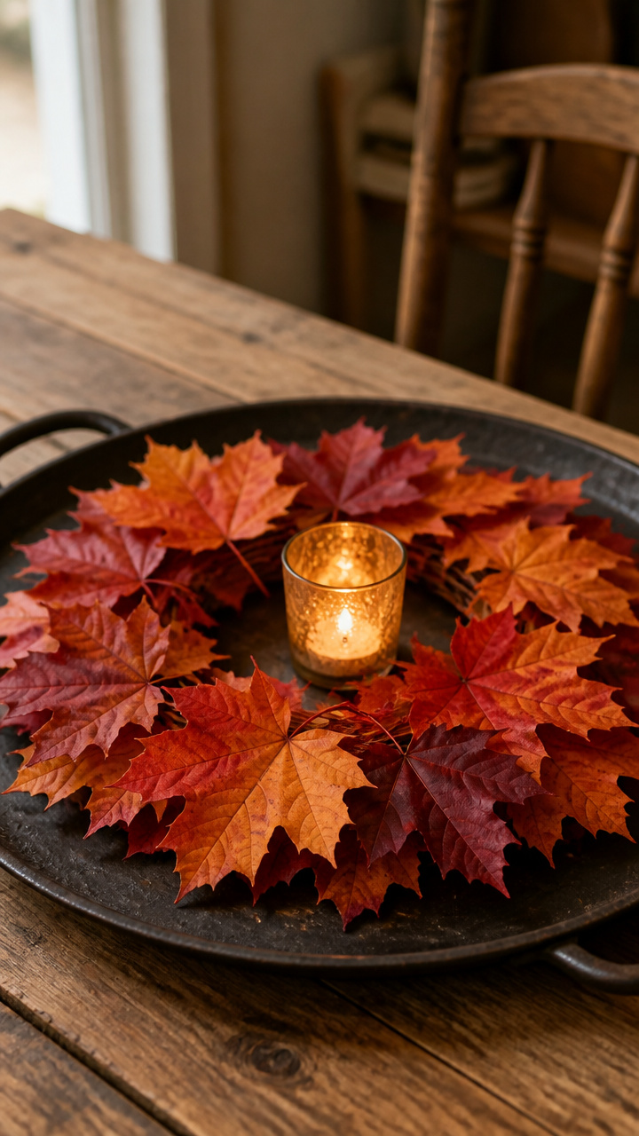 Maple Leaf Wreath on a Rustic Platter