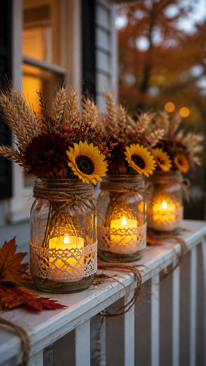 Mason Jar Lanterns with Fall Florals