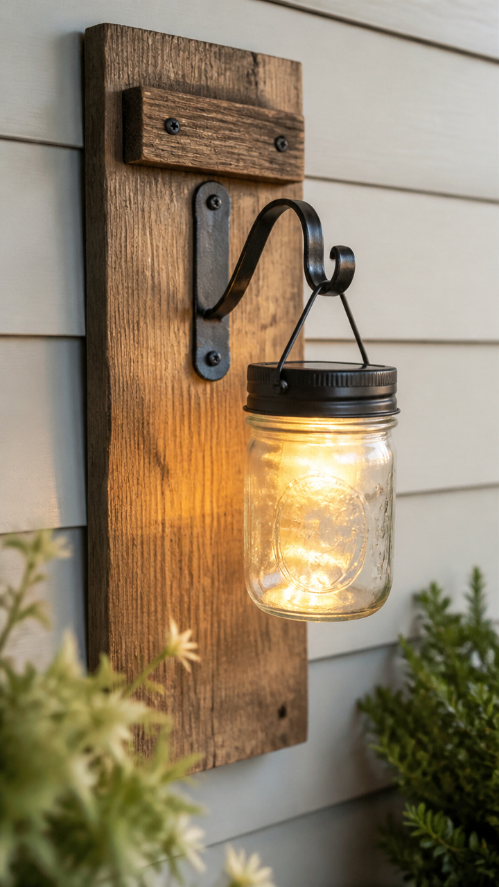 Mason Jar Solar Lantern Sconce