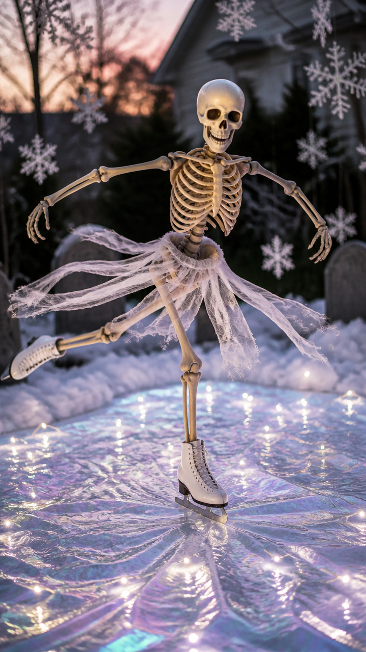 Massive Skeleton Ice Skater Gliding on Fake Frost