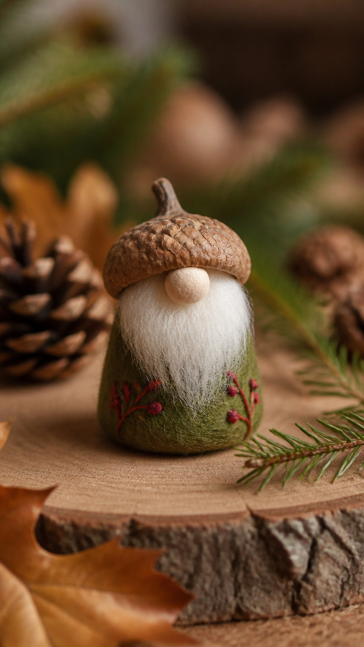 Mini Felt Gnome with Acorn Cap