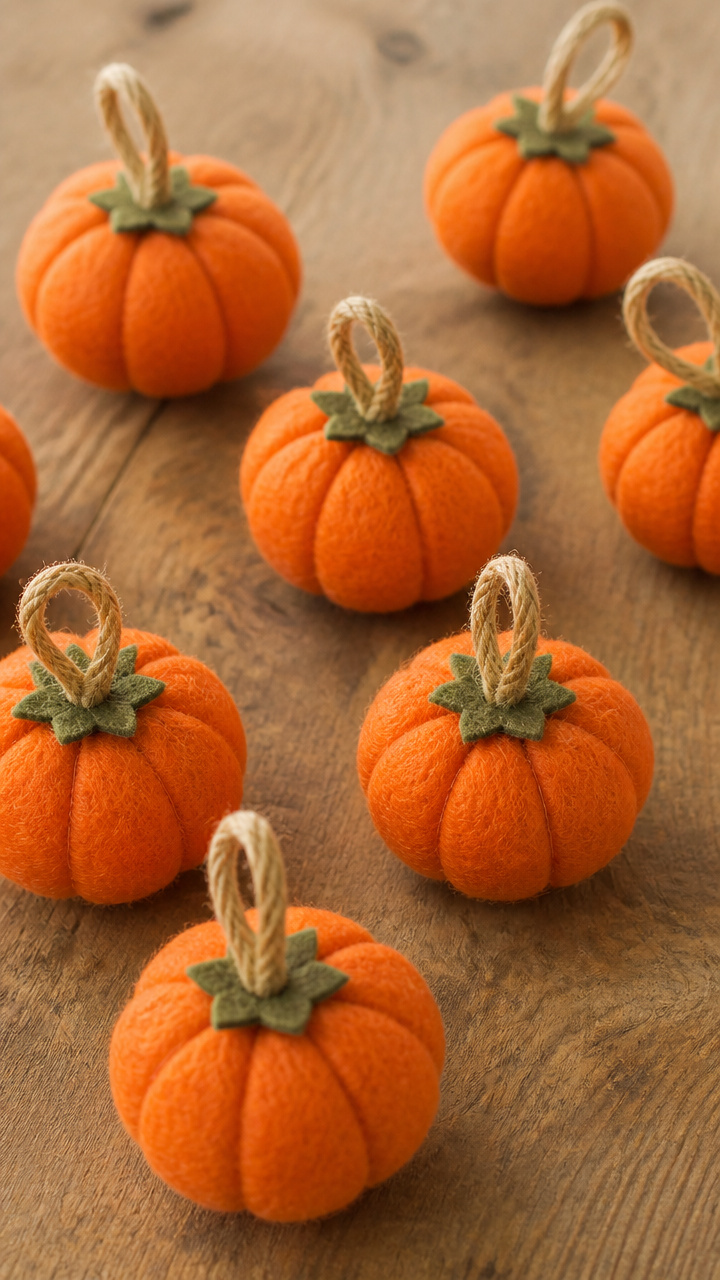 Mini Felt Pumpkins with Twine Stems