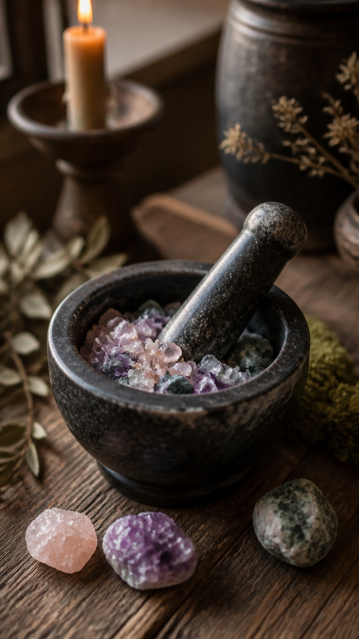 Mini Mortar and Pestle with Crushed Crystals