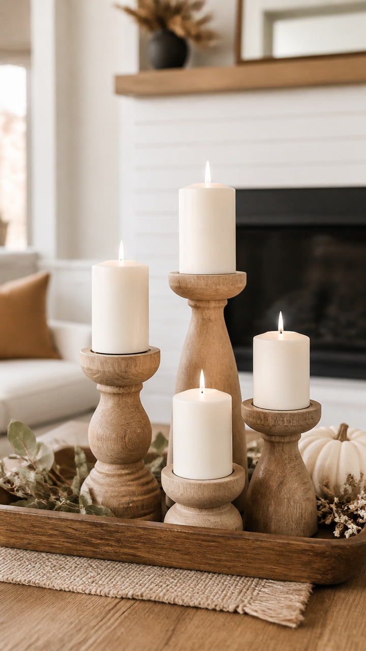 Minimalist Wooden Candle Holders in Mixed Heights