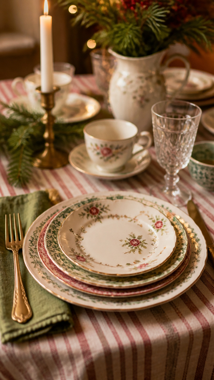 Mismatched China on a Festive Table