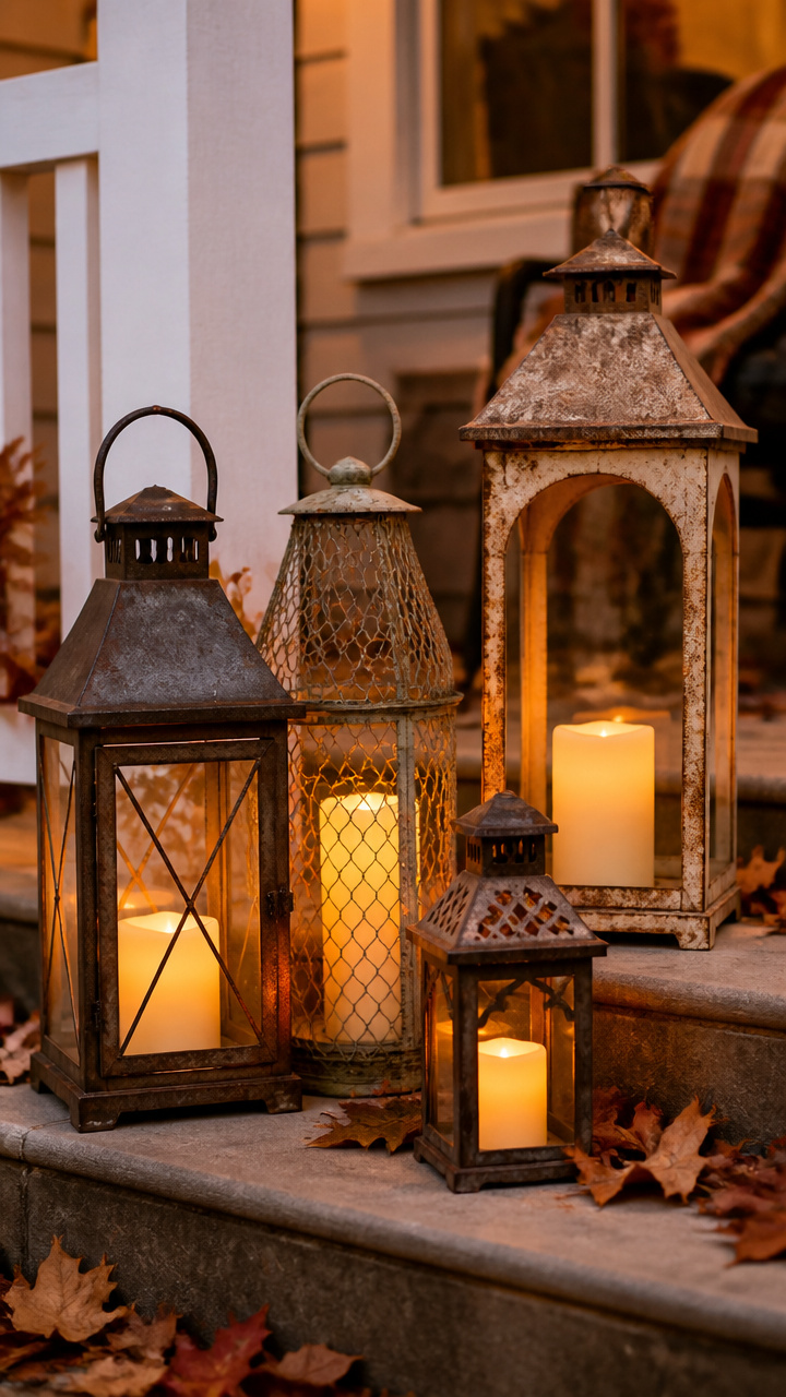 Mismatched Lanterns with Warm LED Candles