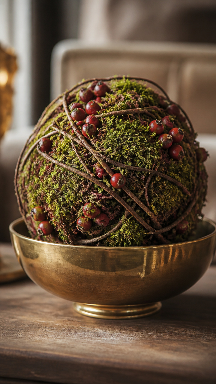 Moss-Covered Grapevine Ball with Berries