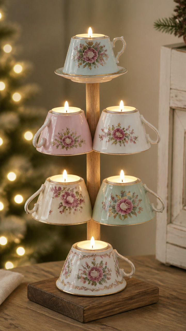 Mug Tree with Vintage Teacups