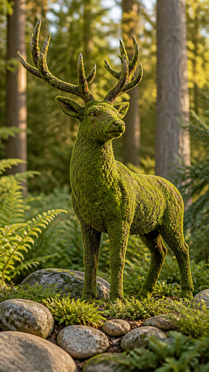 Nature-Blend Moss-Covered Buck Statue