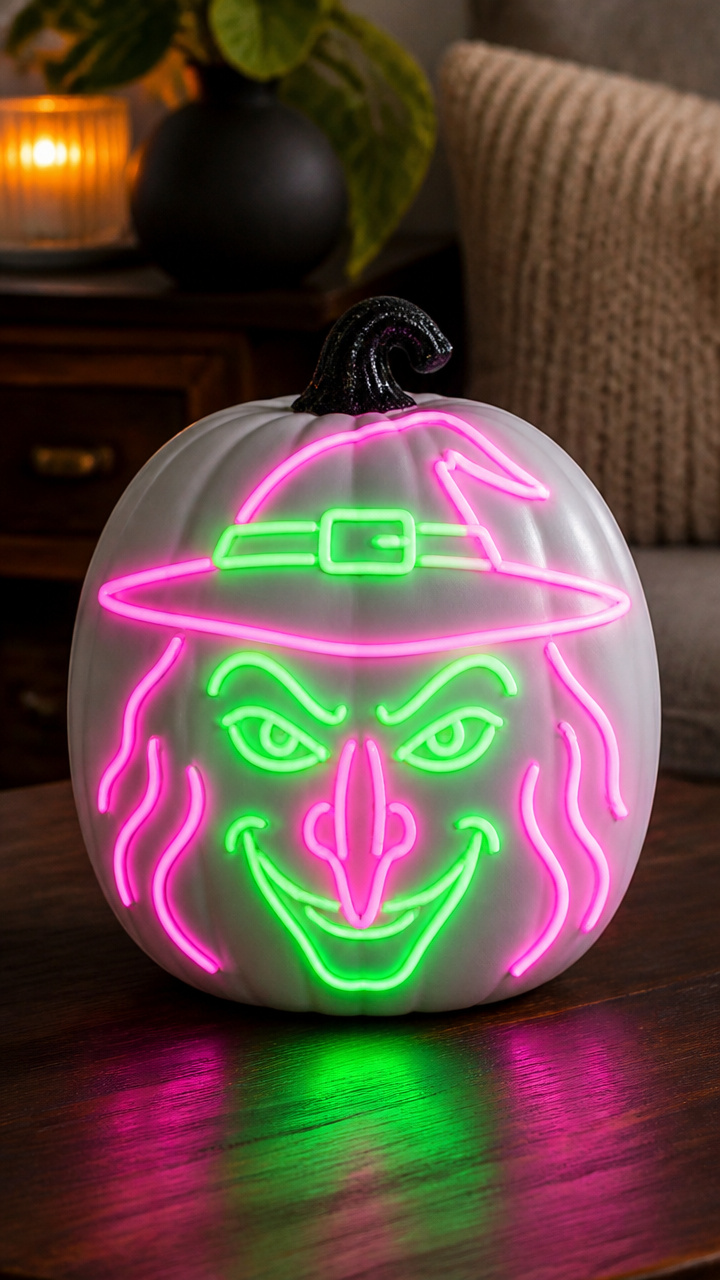 Neon Outline Electric Witch