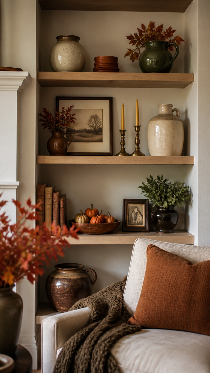 Open Shelving with Curated Fall Decor
