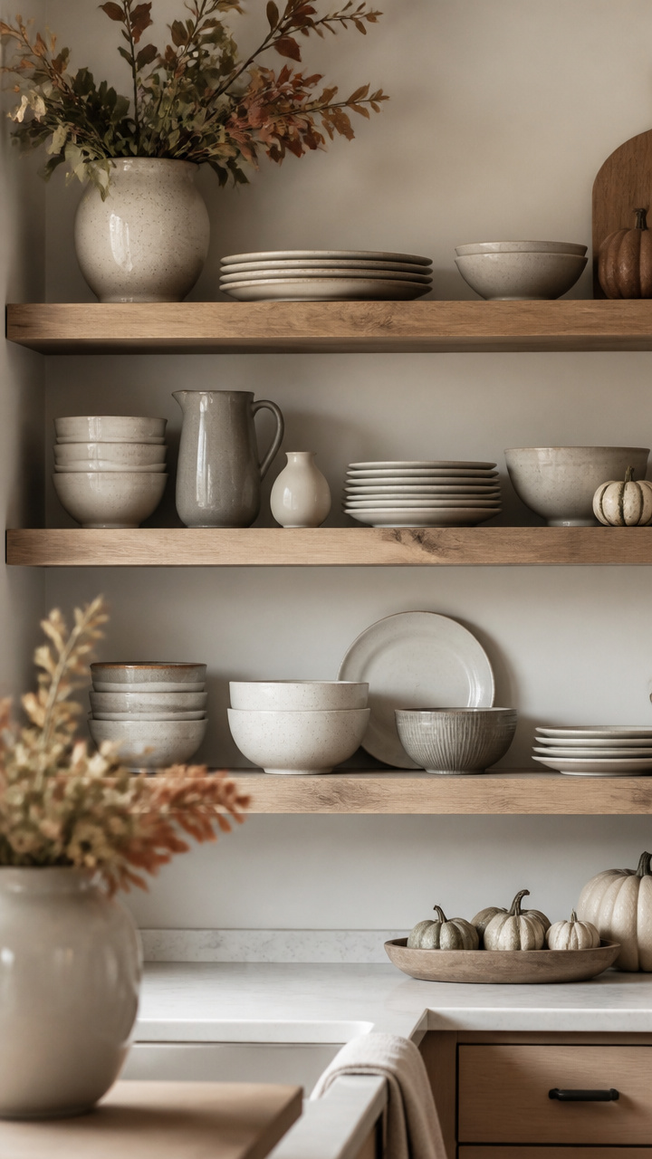 Open Shelving with Neutral Dishware Display