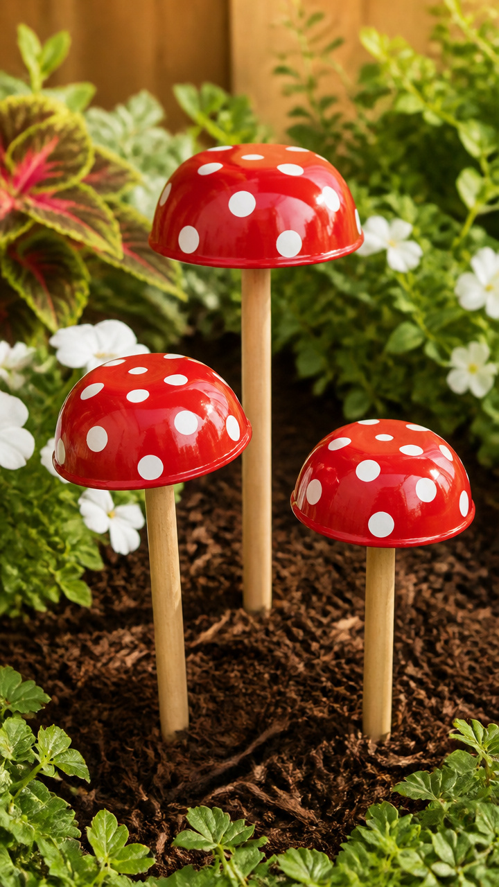 Painted Metal Bowl Mushrooms