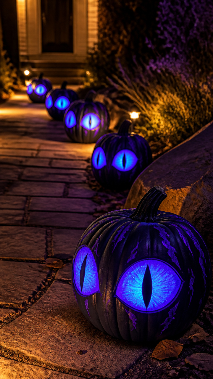 Painted Pumpkins with Glowing Eyes