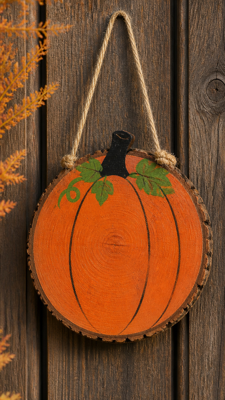 Painted Wood Slice Pumpkin