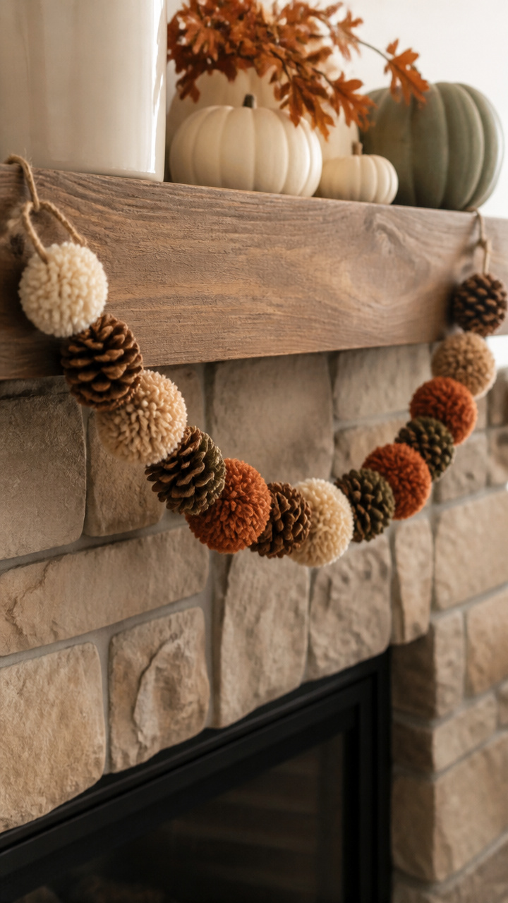 Pine Cone Garland with Yarn
