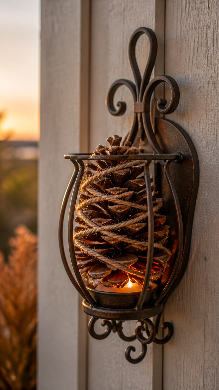 Pinecone and Jute Sconce
