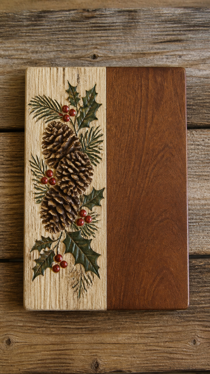Pinecone & Holly Reversible Plaque