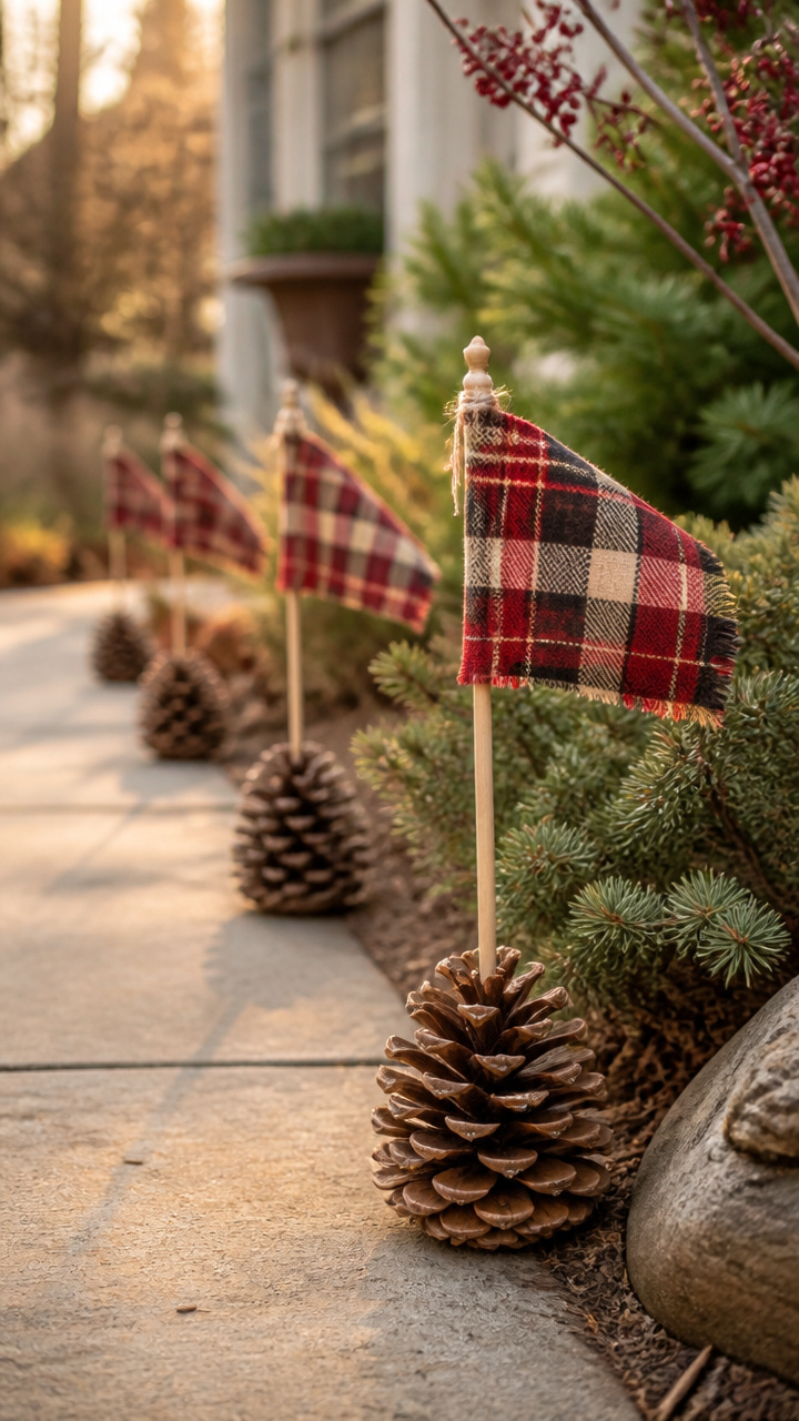 Pinecone Pathway Markers with Plaid Flags