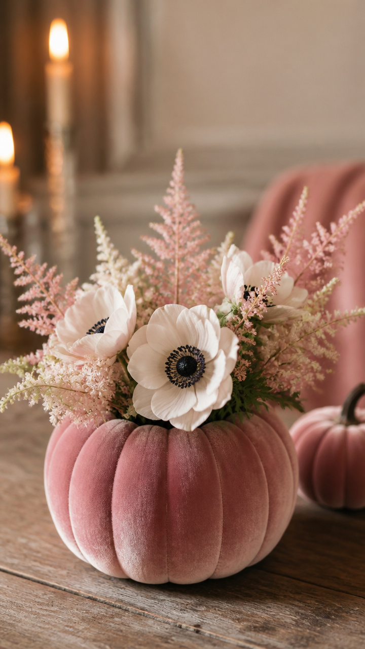 Pink Velvet Pumpkin Vases