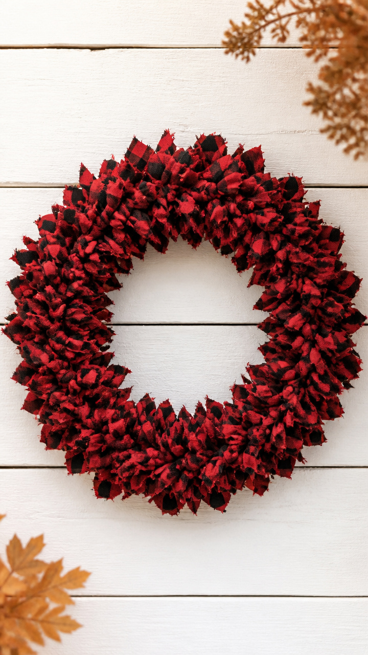 Plaid Fabric Scrap Wreath