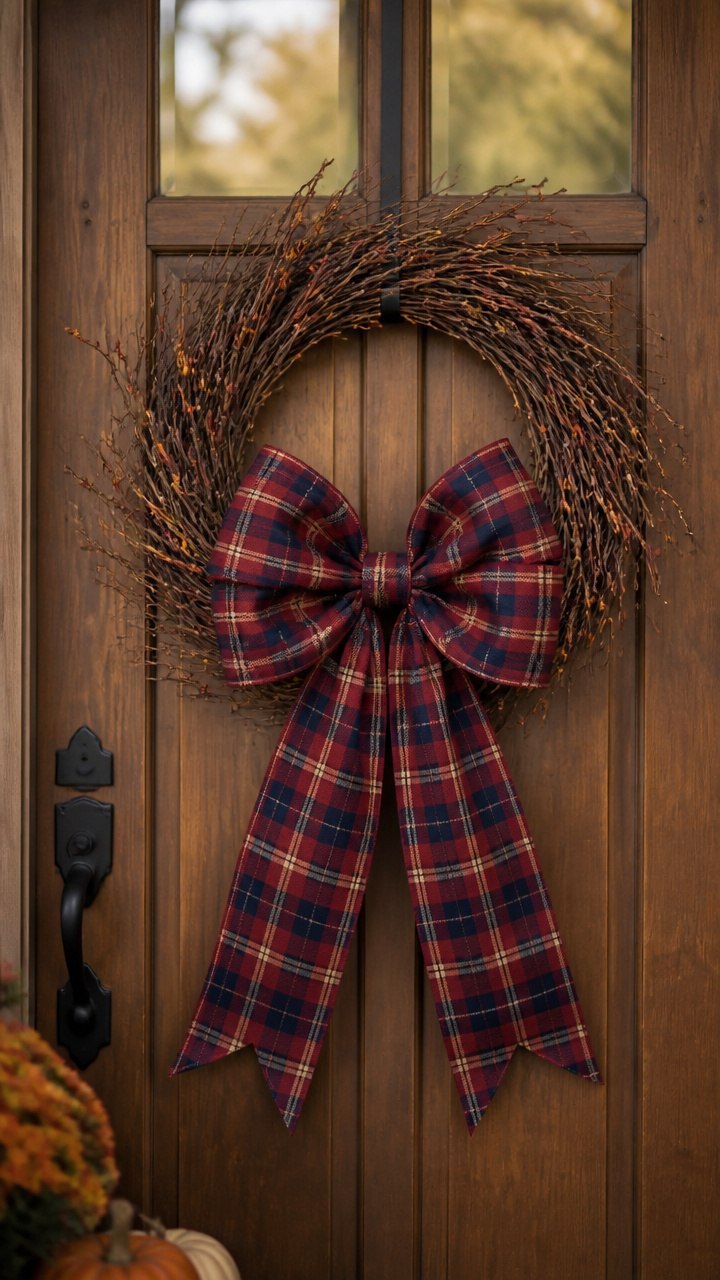 Plaid Ribbon Bow Statement Wreath