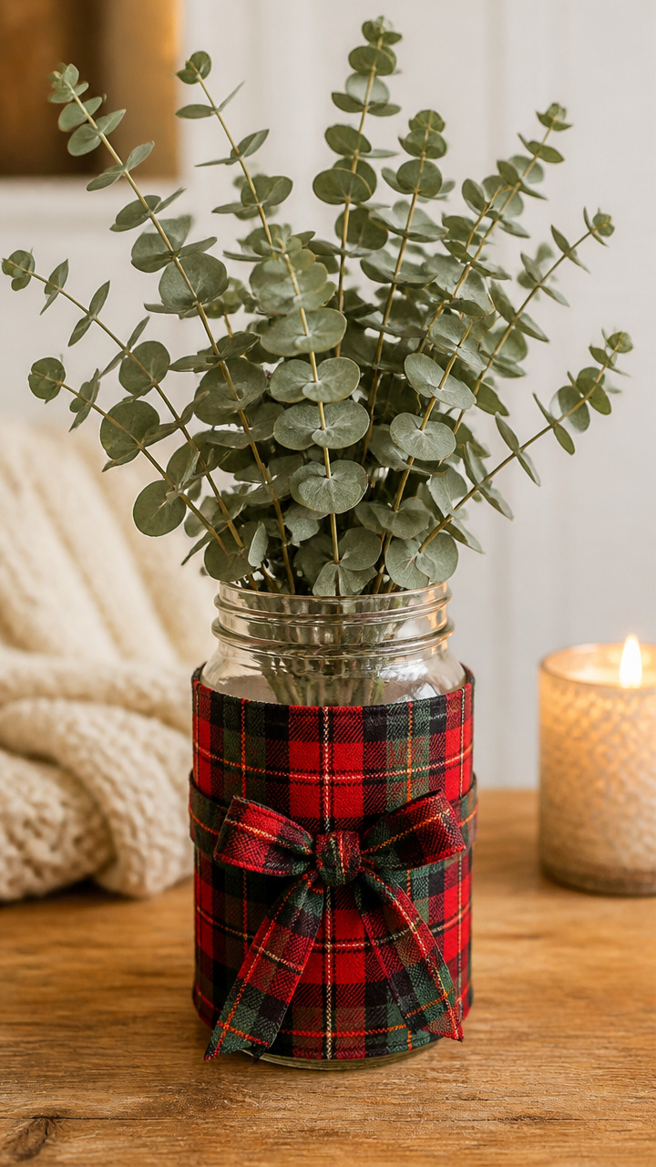 Plaid Ribbon Vase