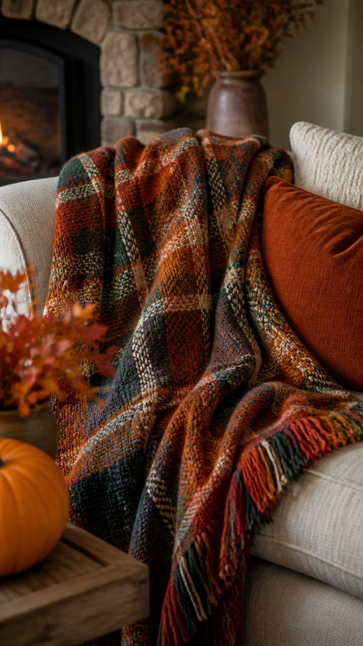 Plaid Throw Blankets in Autumn Hues
