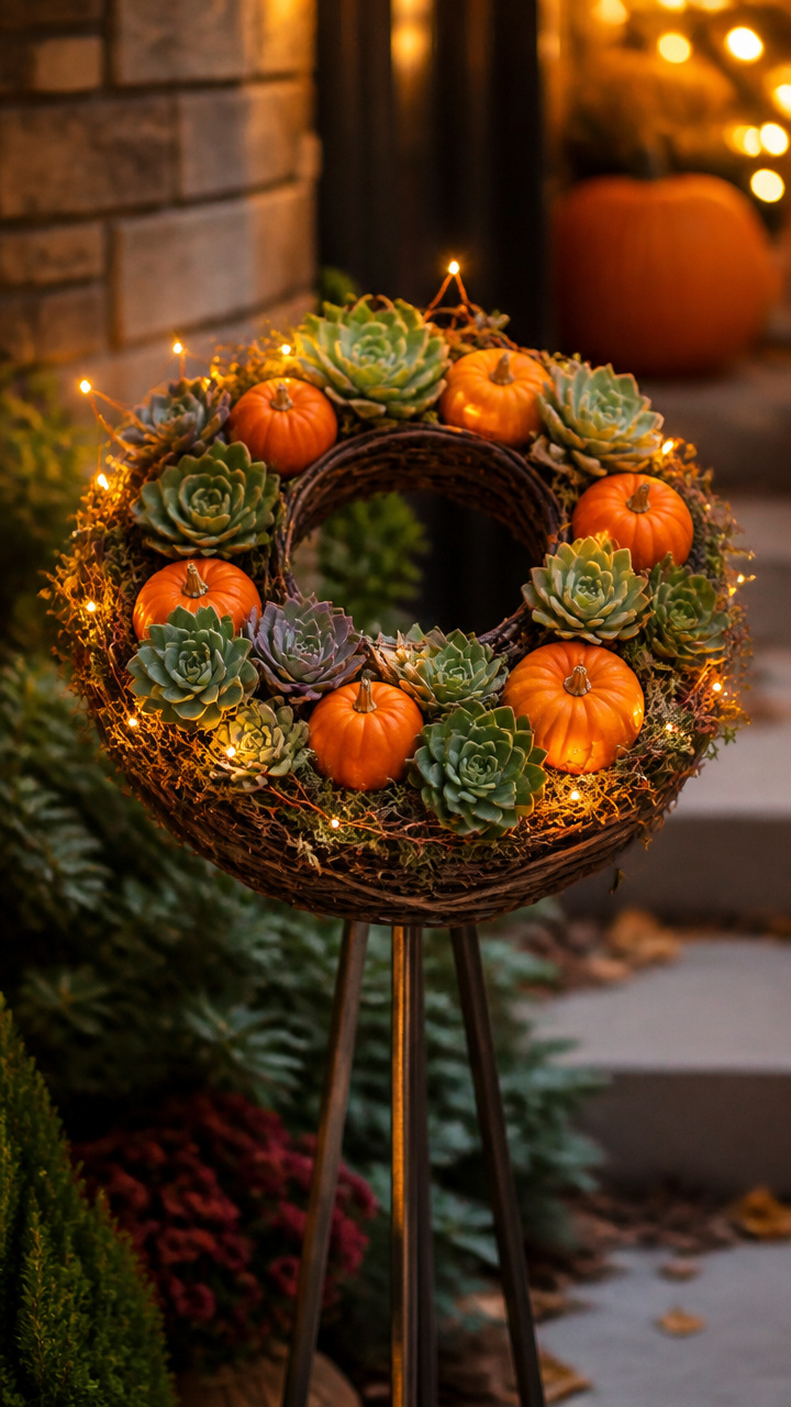 Pumpkin and Succulent Wreath Hybrid Displays