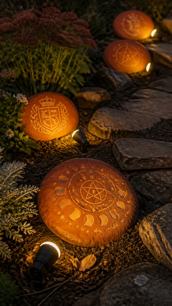 Pumpkin Garden Stones with Etched Symbols