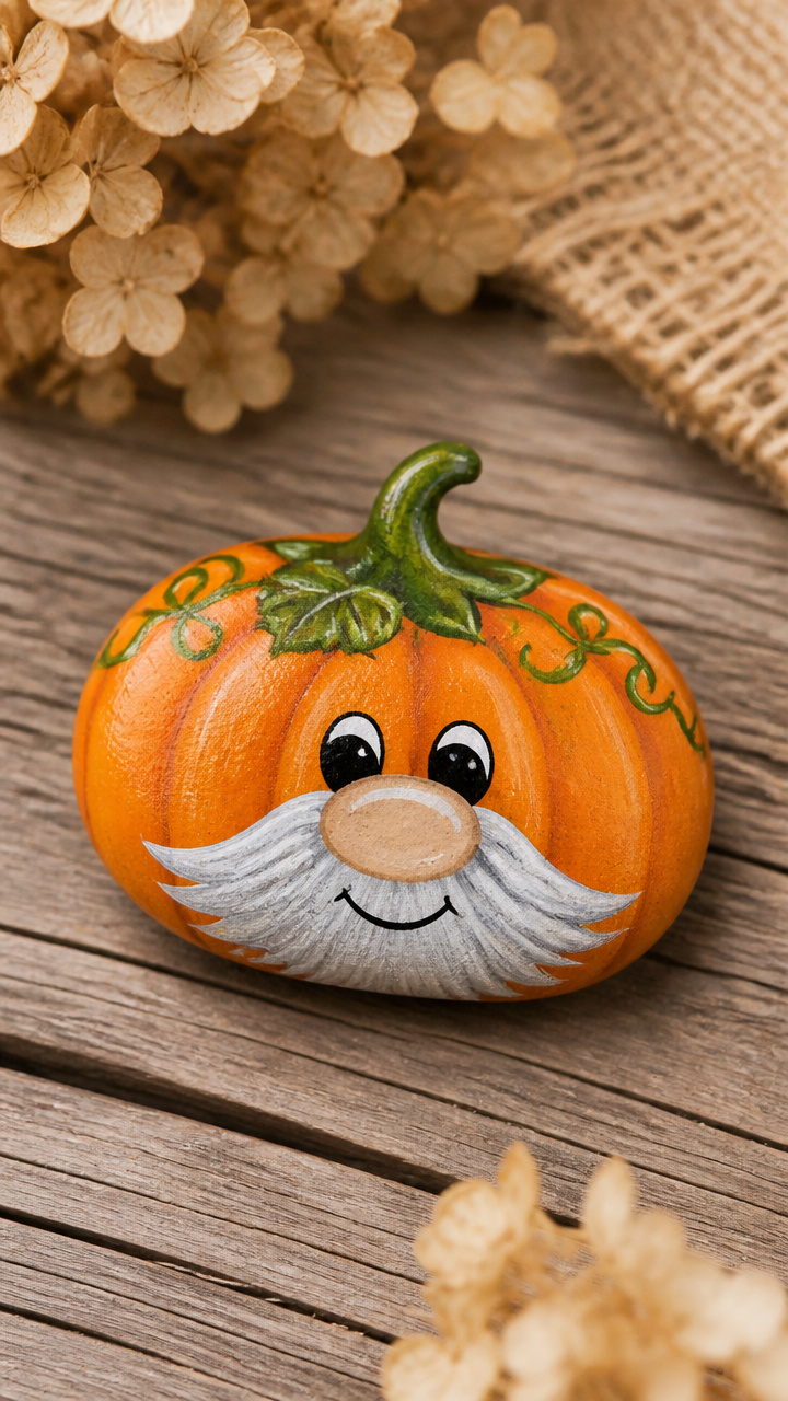 Pumpkin Gnome Rock Painting