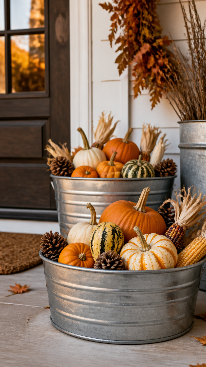 Pumpkin Patch in Galvanized Tubs