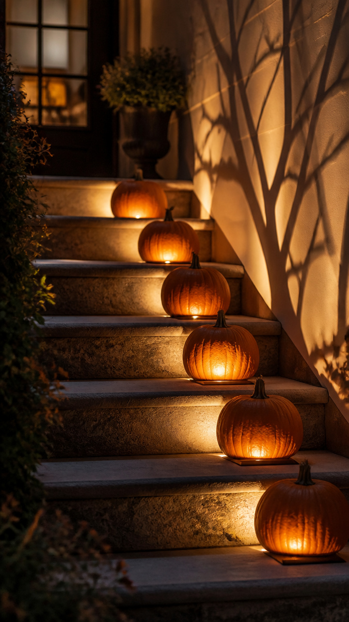 Pumpkin Stair Risers with Hidden Spotlights