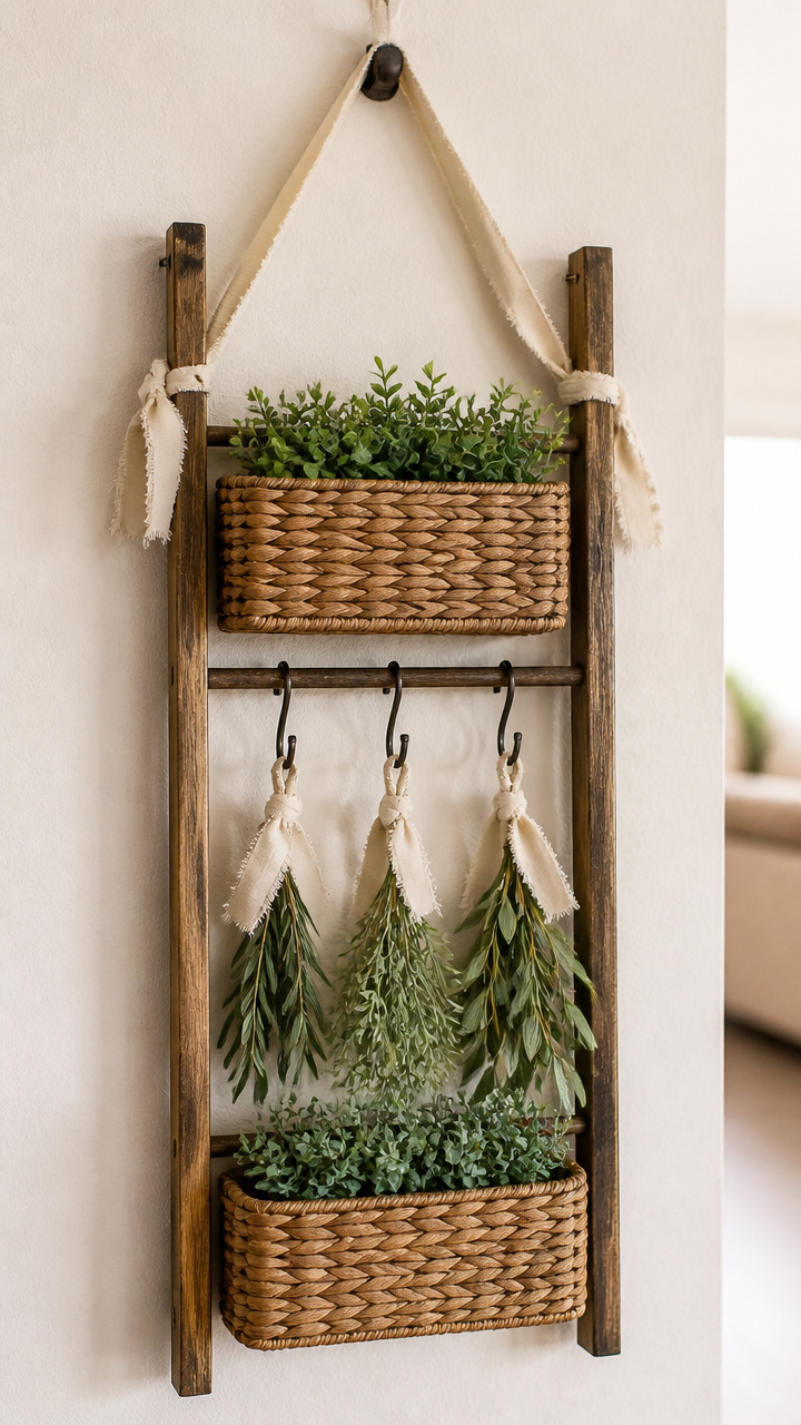 Repurposed Ladder Hanging Rack